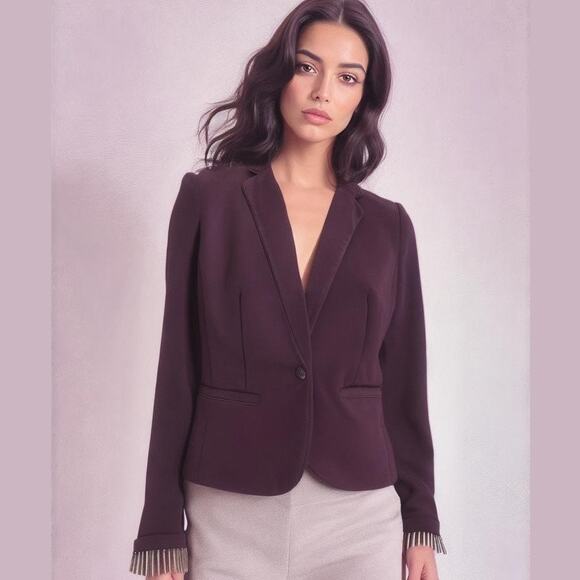 The Limited Purple Plum Ribbon Trim Classic Career Jacket Blazer S - Picture 1 of 12